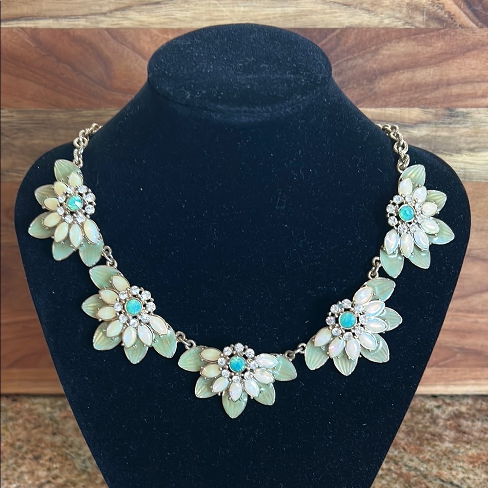 Bella Jack Green & Cream Gold-Tone Floral Crystal Statement Necklace
